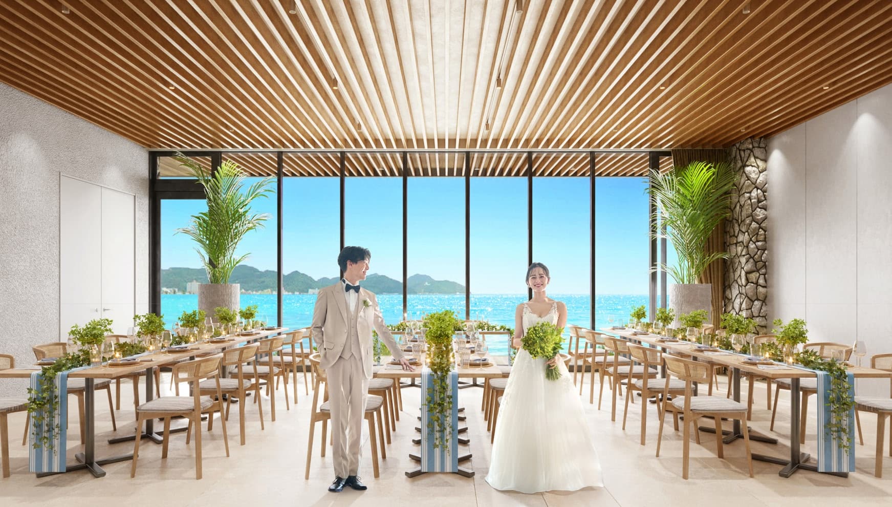 華やかな装飾が施された披露宴会場で