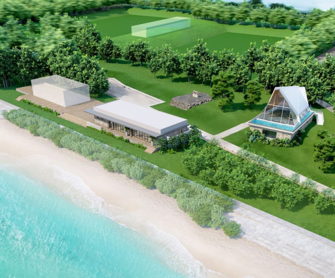 沖縄本島の「21世紀の森公園」内に位置し、豊かな森林と海に囲まれた結婚式場、ザ・サーフビーチサイドテラスの外観